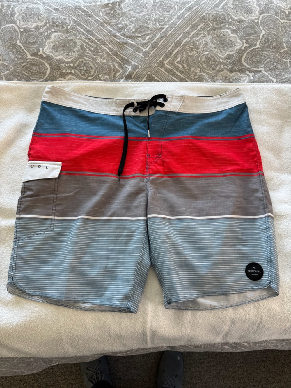 Rip Curl Men’s Blue, Red & Gray Stripe Board Shorts